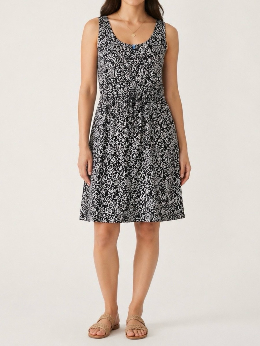 BlueGinger Black & White Floral Tropical Midi A-Line Sleeveless Rayon Dress XXL